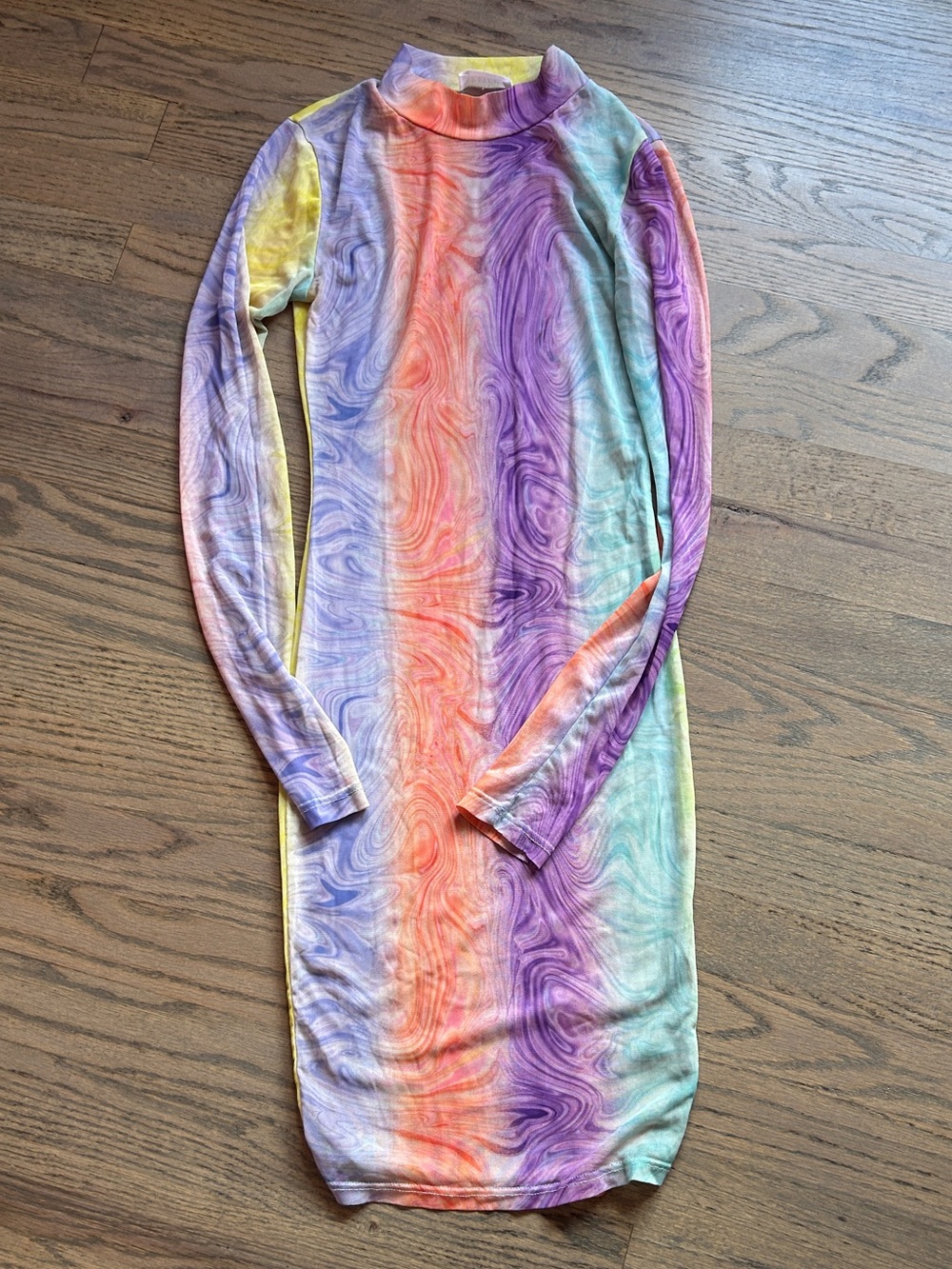 Multi pastel color bodycon Mesh Long-Sleeve Dress